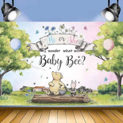 Winnie The Pooh He and She Revelación de Género Telón de Fondo Fiesta Fondo Banner Decoración Foto 1 de 4