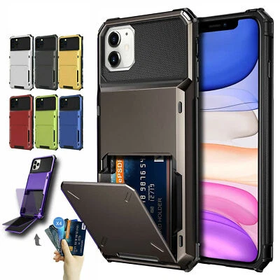 Luxury Hybrid Armor Card Slot Cover Case For 15 13 14 12 11 Pro Max XR XS 8 7 SE - Image 1 of 4