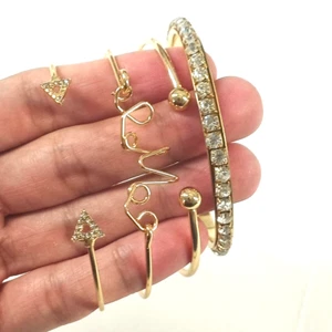4pcs Women's Cuff Bracelet One Size Brass Gold Plated Fashion Jewelry - Picture 1 of 7