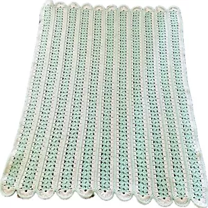 Crocheted Baby Crib Blanket Green White Handmade Afghan Unisex - Picture 1 of 2