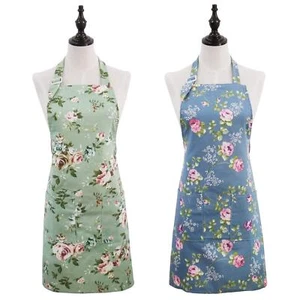 Floral Aprons for Women 2 Pack Kitchen Aprons with Pockets for Cooking Baking... - Picture 1 of 7