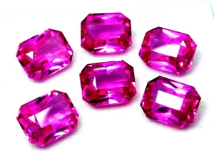 48 to 54 Ct 6 Pcs Lot NATURAL Loose Gemstone PINK Sapphire Emerald Cut CERTIFIED - Picture 1 of 6