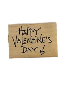 Feliz Día de San Valentín Amor Corazón Palabra Frase Saludo Madera Sello de Goma - Imagen 1 de 3