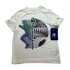 Champion Boys Logo T-Shirt Size L (7) White W/ Ombre Sports Logo Tee NWT - Picture 1 of 6