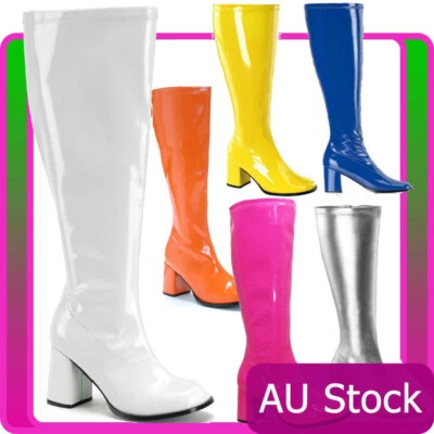 Mujeres Go Go Hasta la Rodilla Blanco Gogo Botas Hippie Hippy Años 60 70 Disco Disfraz Zapatos Foto 1 de 4