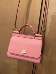 Dolce & Gabbana Sicily Mini Bag Leather Compact Functional Shoulder -Pink USED - Picture 1 of 8