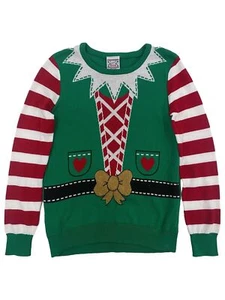 Well Worn Girls Green Elf Holiday Ugly Christmas X-Mas Sweater - Picture 1 of 1