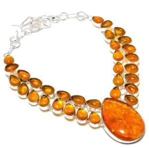 Natural Baltic Amber Gemstone 925 Sterling Silver Jewelry Necklace 18" Gift L069 - Picture 1 of 7