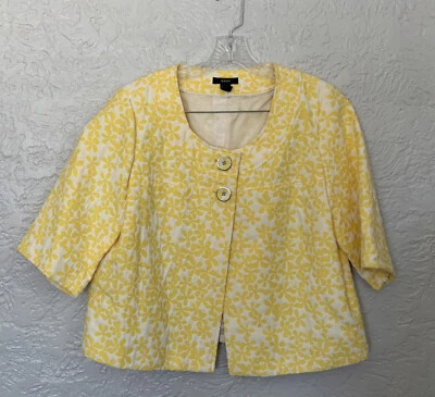 Chaqueta Alfani Mujer 14 Amarillo Blanco Floral Media Manga Top Botón Recortado Forrado Foto 1 de 4