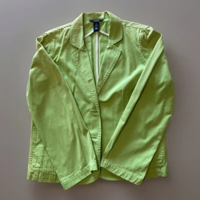 IZOD Sz L женщин цветной зеленый джинсовой ткани куртка Blazer 2 кнопки 100% хлопок - Изображение 1 из 4