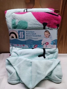 Hello Bello Kid & Adult Beach Pool Hooded Poncho Towel Two Piece Set Flamingo - Picture 1 of 7