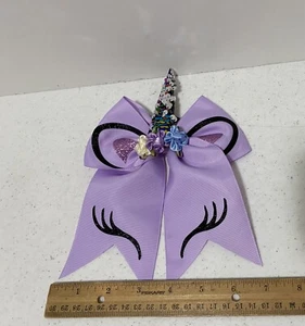 Lavender Unicorn Hair Bow With Hair Tie, Sequin Horn - Picture 1 of 6