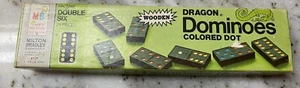 Vintage Halsam Milton Bradley Dragon Dominoes 28 Pieces Wooden Colored Dot Black - Picture 1 of 3