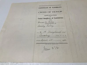 BÜRGERKRIEG 1. MARYLAND KAVALLERIE KONFÖDERIERTE VETERAN EHRENKREUZ BRIEF 1912 - Bild 1 von 10