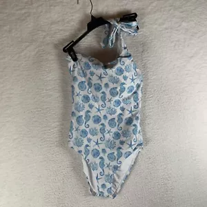 Aqua Asymmetric One Piece Swimsuit Women's S Blue Sea Life Printed Stretch S9794 - Picture 1 of 5