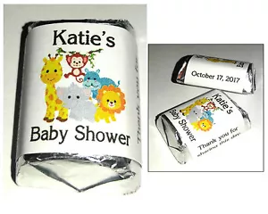 60 JUNGLE SAFARI ZOO BABY SHOWER FAVORS CANDY WRAPPERS LABELS - Picture 1 of 2
