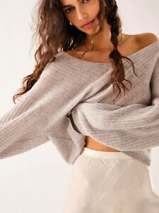 FREE PEOPLE ELIAS V Cashmere Jumper, Light Grey - SMALL RRP$148