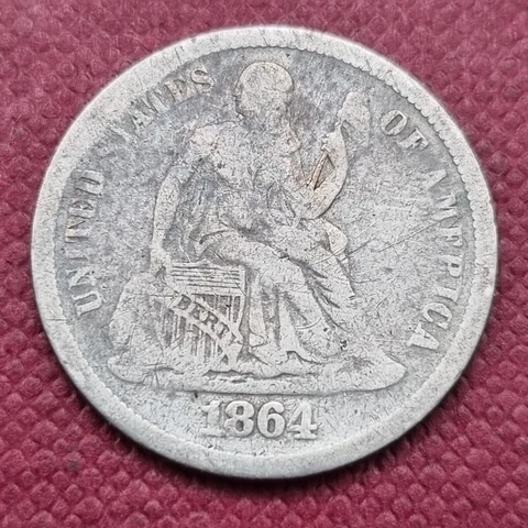 1864 S Seated Liberty Dime 10c Mid Grade Fine #47579 Cover