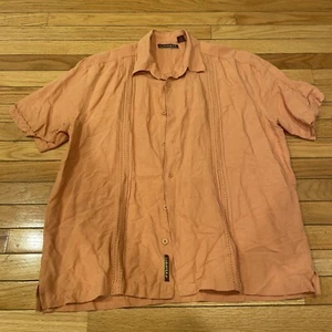 Cubavera Geo Embroidered Panel Shirt, Poly, Classic Fit, Peach Size XG - Picture 1 of 7