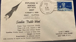 VINTAGE SARZIN SPACE COVER -PADDLE WHEEL EXPLORER VI ROCKET AUGUST 7 1959 CAPE C - Picture 1 of 5