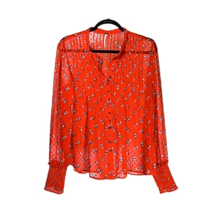 Free People Women’s Flowers in December Silk Button-Up Shirt Sheer Boho Blouse M - Picture 1 of 9