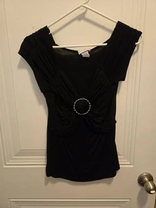 Women's Body Central Short Sleeve Top - Size M - Black Gathered Look - Bild 1 von 1