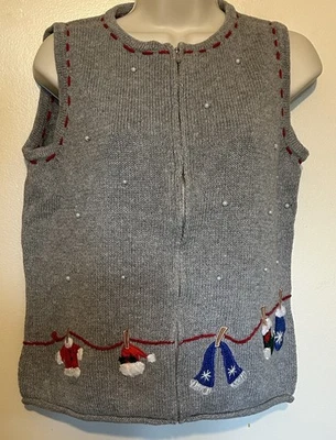 Russ Liz Claiborne Рождество серый молнии свитер жилет винтажный Санта одежды M - Изображение 1 из 4