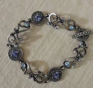 Swarovski Crystal Purple Designer Signed M4M Flower Toggle Bracelet - Picture 1 of 16