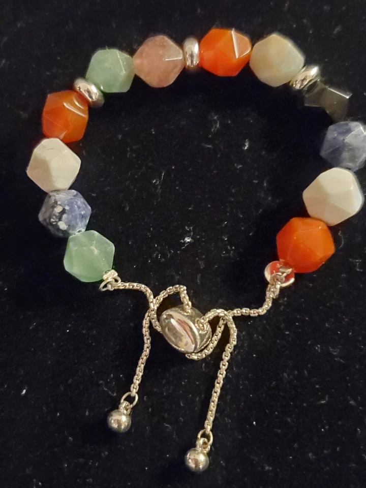 Brazalete de piedras preciosas La Cn enchapado en plata ajustable firmado 5 - 8 pulgadas Foto 1 de 4