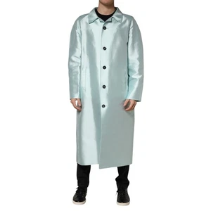 DOLCE & GABBANA Jacket Teal Satin Collared Long Trench Coat IT48/US38/M 5180usd - Picture 1 of 8