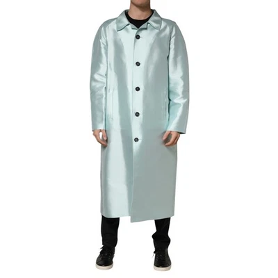 DOLCE & GABBANA Jacket Teal Satin Collared Long Trench Coat IT48/US38/M 5180usd - Image 1 of 4