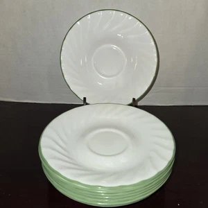 Corelle Saucer Plate White Swirl Green Edge 6.25" Corning Dish Set of 8 Vitrelle - Picture 1 of 7