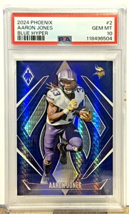 2024 Panini Phoenix 2 Aaron Jones Blue Hyper PSA Gem Mint 10 Minnesota Vikings - Picture 1 of 2