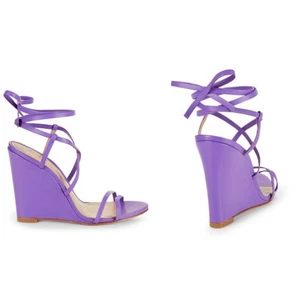 Neu ohne Karton Schutz Deonne Leder Riemchen Keilabsatz Sandalen violett lila Größe 7B - Bild 1 von 8