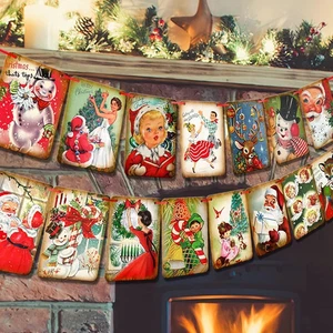 Banner de Navidad estilo vintage, banderín tradicional victoriano X-Mas - Imagen 1 de 11