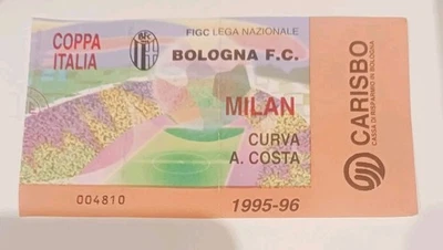 BOLOGNA-MILAN BIGLIETTO TICKET STADIO PARTITA COPPA ITALIA  1995 -96  CALCIO - Immagine 1 di 2