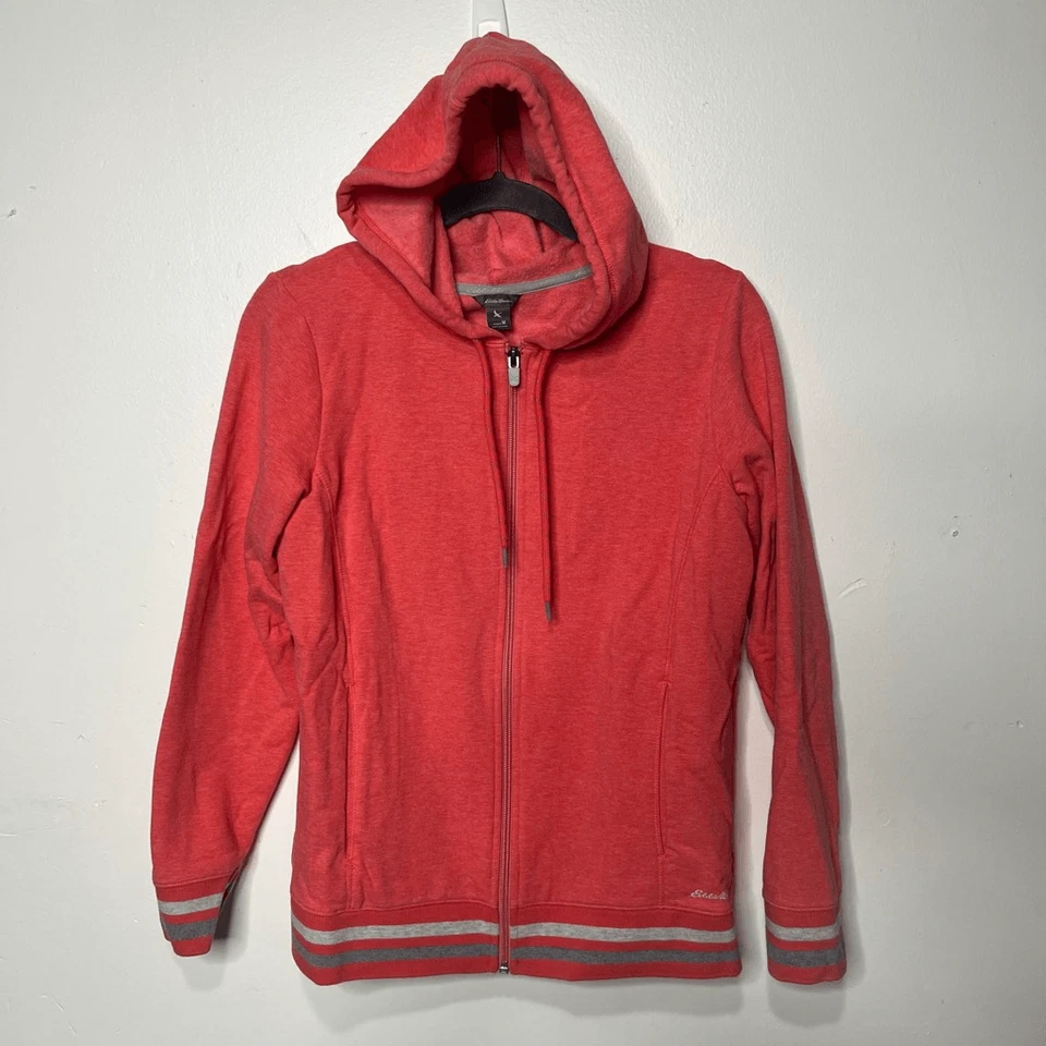 Eddie Bauer Coral Rosa Naranja Gris Rayas Cremallera Sudadera con Capucha Talla M Foto 1 de 4