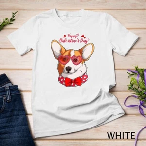 Lindo Día de San Valentín Perro Regalo Unisex Camiseta Galesa Corgi Face Corazón Gafas - Imagen 1 de 15