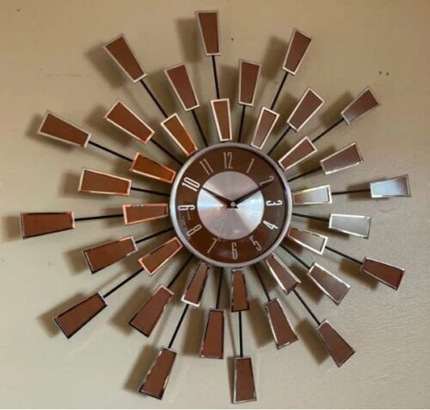 Large Starburst Wall Clock Metal Analog Mid Century Modern Vintage Style Decor Cover