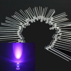 50 pcs 3mm 2 Pin UV/ Purple LED Light Bulb Emitting Diode Lamp Bright DC 3.2-3.8 - Bild 1 von 5
