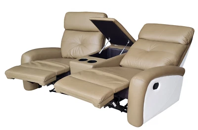 2-Sitzer Sofa mit Getränkehalter, Relaxfunktion, echtes Leder, 5130-Cup-2-1106-W - Bild 1 von 4
