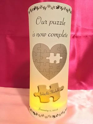 10 Personalized Puzzle Piece Heart Wedding Luminaries Vellum Centerpieces Decor - Image 1 of 4