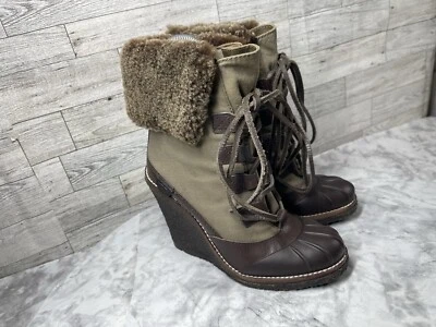 Botas Tory Burch Mujer Fairfax 6M Zapatos Marrón Piel de oveja Con cordones Combate Cuña Foto 1 de 4