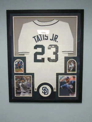 Fernando Tatis Jr Autographed Padres Verticle 4 Pic Framed Jersey JSA/USA  - Image 1 of 4