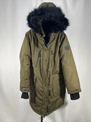 Abrigo de invierno para mujer Ana A New Approach verde oliva imitación piel capucha 1XL Foto 1 de 4