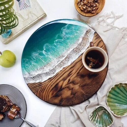 18" Epoxy Wood Coffee Table Top Handcrafted Home Decor Furniture Accent - Image 1 of 4