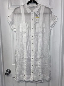 Cubavera Women's Dress Two Chest Pockets 100% Linen Button Front Size: Medium - Picture 1 of 10