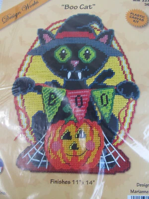 Halloween Plastic Canvas Kit Wall Hanging Boo Black Cat Pumpkin Design Works T - Image 1 of 4