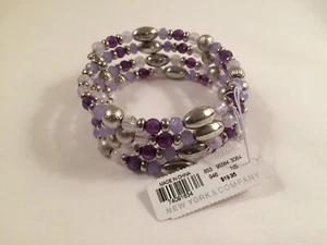 New York & Company Coil Beaded Bracelet Purple-Lilac-Silver New With Tag - Picture 1 of 6