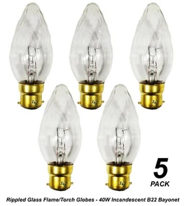 5 x 40W Incandescent Ripple Candle Light Globes Bulbs Lamps Bayonet B22 BC Clear - Picture 1 of 5